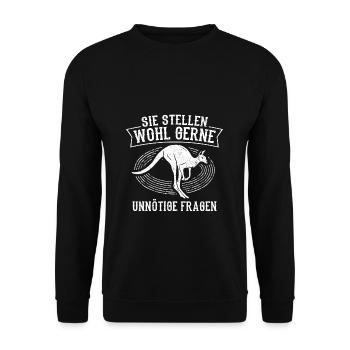Sie Stellen Wohl Gerne Unnötige Fragen Känguru - Unisex Pullover - Schwarz - Vorne - Alina (178cm) & Michal (187cm)