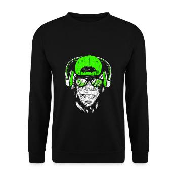 Monkey DJ mit Kopfhörer und Sonnenbrille Geschenki - Unisex Pullover - Schwarz - Vorne - Alina (178cm) & Michal (187cm)