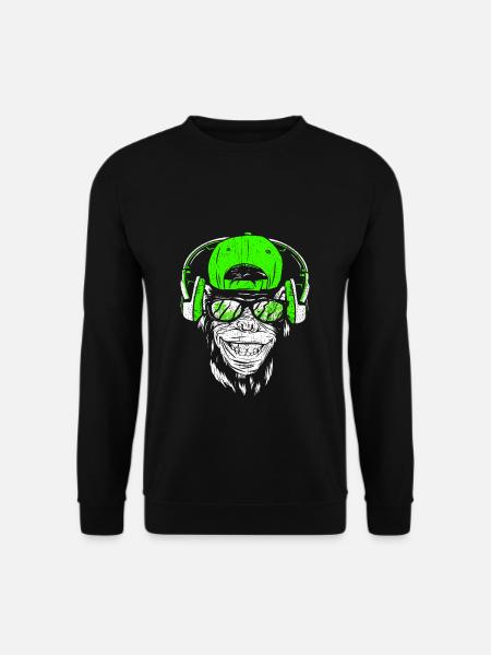 Monkey DJ mit Kopfhörer und Sonnenbrille Geschenki - Unisex Pullover - Schwarz