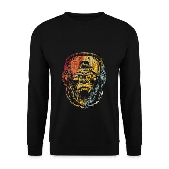 Monkey DJ mit Kopfhörer & Sonnenbrille Geschenkide - Unisex Pullover - Schwarz - Vorne - Alina (178cm) & Michal (187cm)