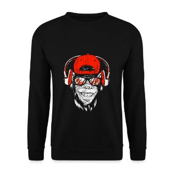 Monkey DJ mit Kopfhörer & Sonnenbrille Geschenkide - Unisex Pullover - Schwarz - Vorne - Alina (178cm) & Michal (187cm)