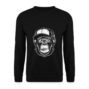Monkey DJ mit Kopfhörer & Sonnenbrille Geschenkide - Unisex Pullover - Schwarz - Vorne - Alina (178cm) & Michal (187cm)