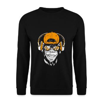 Monkey DJ mit Kopfhörer und Sonnenbrille Geschenki - Unisex Pullover - Schwarz - Vorne - Alina (178cm) & Michal (187cm)