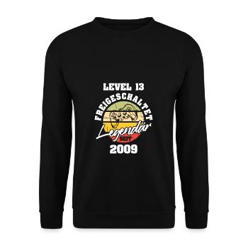 Level 13 Jahre Geburtstagsshirt Junge Gamer 2009 G - Unisex Pullover - Schwarz - Vorne - Alina (178cm) & Michal (187cm)