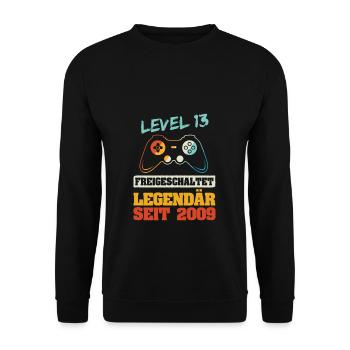 Level 13 Jahre Geburtstagsshirt Junge Gamer 2009 G - Unisex Pullover - Schwarz - Vorne - Alina (178cm) & Michal (187cm)