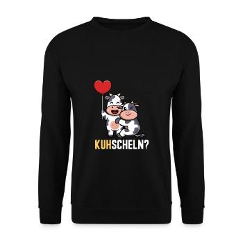Kuhscheln Kuh Comic Landwirt Bauer Geschenk Bauern - Unisex Pullover - Schwarz - Vorne - Alina (178cm) & Michal (187cm)