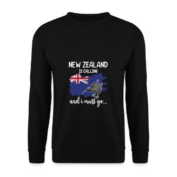 Neuseeland Flagge New Zealand Is Calling I Must Go - Unisex Pullover - Schwarz - Vorne - Alina (178cm) & Michal (187cm)