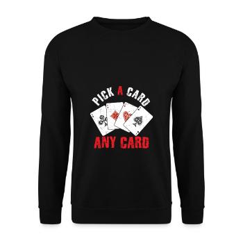 Kartenmagie Magier - Pick A Card Any Card - Unisex Pullover - Schwarz - Vorne - Alina (178cm) & Michal (187cm)
