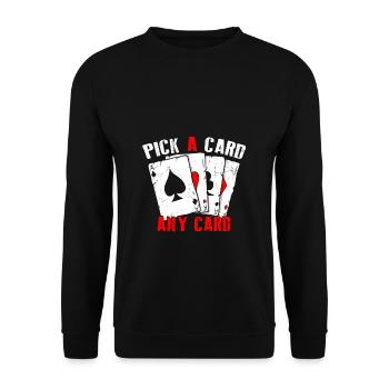 Kartenmagie Magier - Pick A Card Any Card - Unisex Pullover - Schwarz - Vorne - Alina (178cm) & Michal (187cm)
