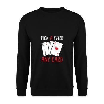 Kartenmagie Magier - Pick A Card Any Card - Unisex Pullover - Schwarz - Vorne - Alina (178cm) & Michal (187cm)