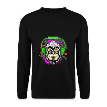 Monkey DJ mit Kopfhörer und Sonnenbrille Geschenki - Unisex Pullover - Schwarz - Vorne - Alina (178cm) & Michal (187cm)