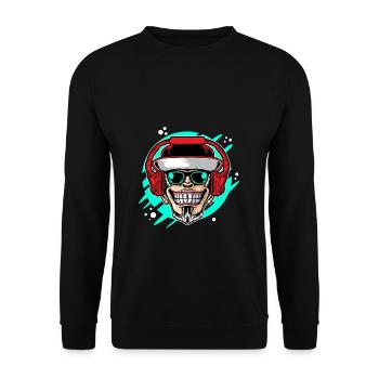 Monkey DJ mit Kopfhörer & Sonnenbrille Geschenkide - Unisex Pullover - Schwarz - Vorne - Alina (178cm) & Michal (187cm)