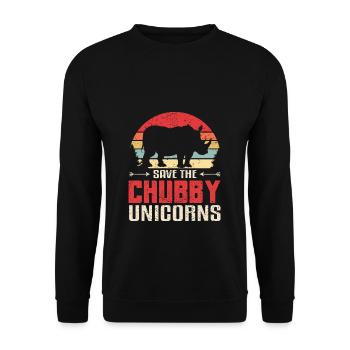Save The Chubby Unicorns Shirt Vintage I Nashorn G - Unisex Pullover - Schwarz - Vorne - Alina (178cm) & Michal (187cm)
