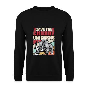 Save The Chubby Unicorns Shirt Vintage I Nashorn G - Unisex Pullover - Schwarz - Vorne - Alina (178cm) & Michal (187cm)