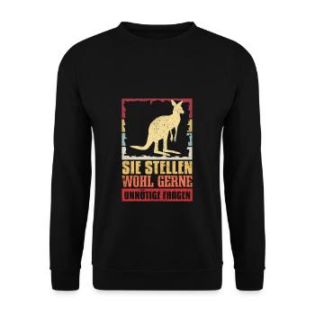 Sie Stellen Wohl Gerne Unnötige Fragen Känguru - Unisex Pullover - Schwarz - Vorne - Alina (178cm) & Michal (187cm)