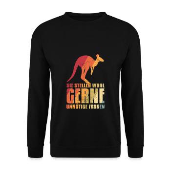 Sie Stellen Wohl Gerne Unnötige Fragen Känguru - Unisex Pullover - Schwarz - Vorne - Alina (178cm) & Michal (187cm)