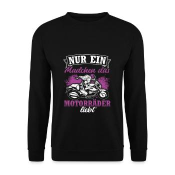 Nur ein Mädchen das Motorräder liebt - Bikerin Fra - Unisex Pullover - Schwarz - Vorne - Alina (178cm) & Michal (187cm)