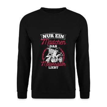 Nur ein Mädchen das Motorräder liebt - Bikerin Ges - Unisex Pullover - Schwarz - Vorne - Alina (178cm) & Michal (187cm)