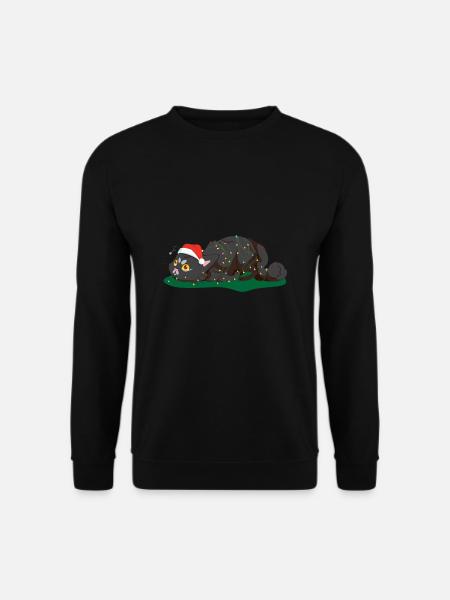 Katzen Weihnachten Kätzchen Lichterkette Ugly Xmas - Unisex Pullover - Schwarz