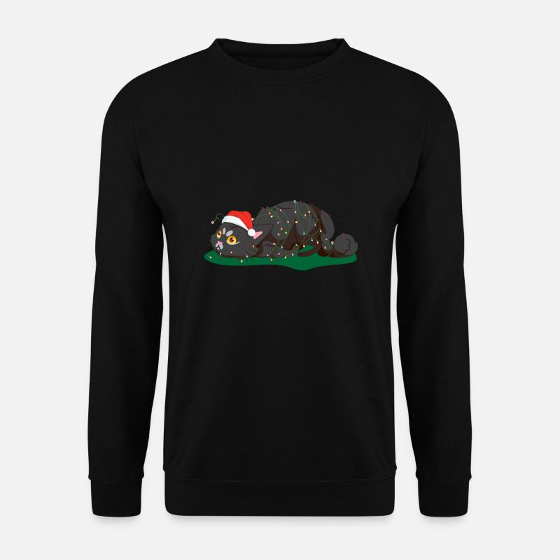 Katzen Weihnachten Kätzchen Lichterkette Ugly Xmas - Unisex Pullover - Schwarz
