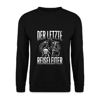 Sensenmann Der letzte Reiseleiter Tod Skelett Spru - Unisex Pullover - Schwarz - Vorne - Alina (178cm) & Michal (187cm)