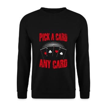 Kartenmagie Magier - Pick A Card Any Card Geschenk - Unisex Pullover - Schwarz - Vorne - Alina (178cm) & Michal (187cm)