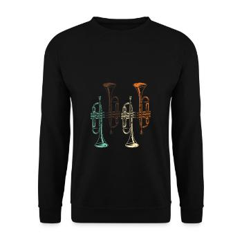 Trompete Trompeter Geschenk Retro Trompetenspieler - Unisex Pullover - Schwarz - Vorne - Alina (178cm) & Michal (187cm)