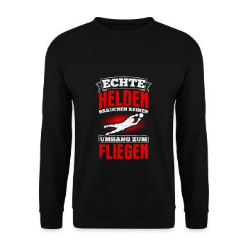 Echte Helden brauchen keinen Umhang zum Fliegen - - Unisex Pullover - Schwarz - Vorne - Alina (178cm) & Michal (187cm)