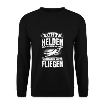 Echte Helden brauchen keinen Umhang zum Fliegen - - Unisex Pullover - Schwarz - Vorne - Alina (178cm) & Michal (187cm)