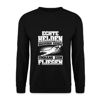 Echte Helden brauchen keinen Umhang zum Fliegen - - Unisex Pullover - Schwarz - Vorne - Alina (178cm) & Michal (187cm)