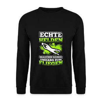 Echte Helden brauchen keinen Umhang zum Fliegen - - Unisex Pullover - Schwarz - Vorne - Alina (178cm) & Michal (187cm)