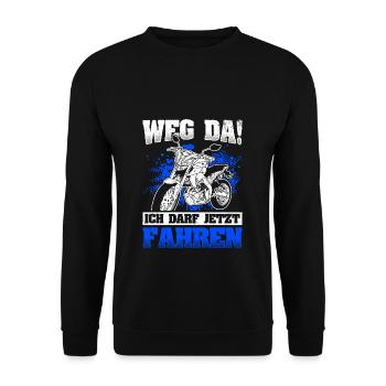 Motorrad Führerschein Bestanden Geschenke für Moto - Unisex Pullover - Schwarz - Vorne - Alina (178cm) & Michal (187cm)