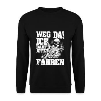 Motorrad Führerschein Bestanden Geschenke für Moto - Unisex Pullover - Schwarz - Vorne - Alina (178cm) & Michal (187cm)