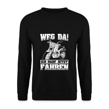 Motorrad Führerschein Bestanden Geschenk Motorradf - Unisex Pullover - Schwarz - Vorne - Alina (178cm) & Michal (187cm)