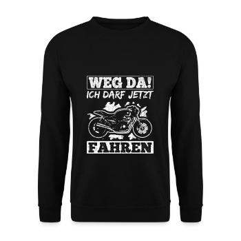 Motorrad Führerschein Bestanden Geschenk Motorradf - Unisex Pullover - Schwarz - Vorne - Alina (178cm) & Michal (187cm)