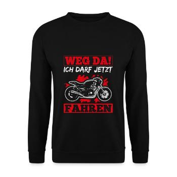 Motorrad Führerschein Bestanden Geschenke für Moto - Unisex Pullover - Schwarz - Vorne - Alina (178cm) & Michal (187cm)