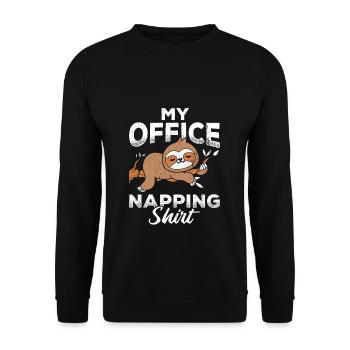 This Is My Office Napping Shirt Faultier Geschenk - Unisex Pullover - Schwarz - Vorne - Alina (178cm) & Michal (187cm)