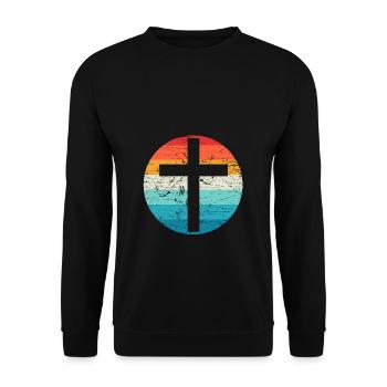 Retro Kreuz Vintage Jesus Kreuz Christliches Gesch - Unisex Pullover - Schwarz - Vorne - Alina (178cm) & Michal (187cm)
