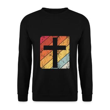 Retro Kreuz Vintage Jesus Kreuz Christliche Gesche - Unisex Pullover - Schwarz - Vorne - Alina (178cm) & Michal (187cm)