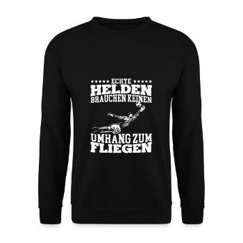 Echte Helden brauchen keinen Umhang zum Fliegen - - Unisex Pullover - Schwarz - Vorne - Alina (178cm) & Michal (187cm)