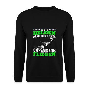 Echte Helden brauchen keinen Umhang zum Fliegen - - Unisex Pullover - Schwarz - Vorne - Alina (178cm) & Michal (187cm)