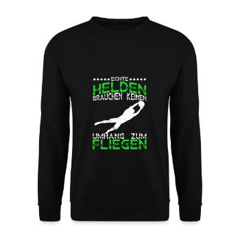 Echte Helden brauchen keinen Umhang zum Fliegen - - Unisex Pullover - Schwarz - Vorne - Alina (178cm) & Michal (187cm)