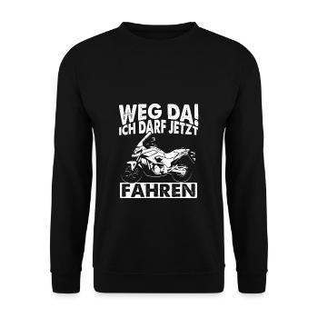 Motorrad Biker Motorbike Motorrad Führerschein - Unisex Pullover - Schwarz - Vorne - Alina (178cm) & Michal (187cm)