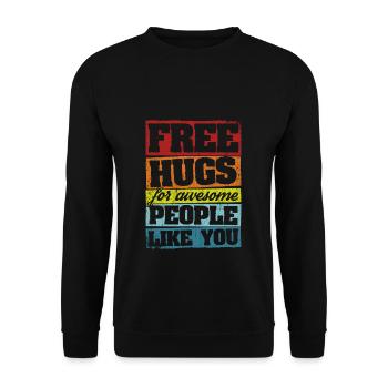 Free Hugs Spruch Umarmung Awesome Festival Geschen - Unisex Pullover - Schwarz - Vorne - Alina (178cm) & Michal (187cm)