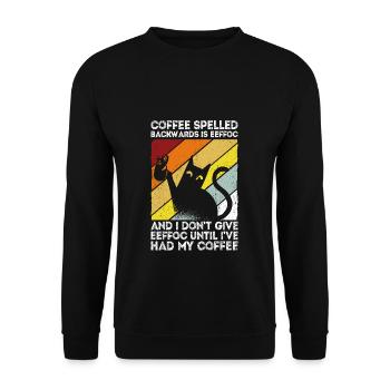 Coffee spelled backwards is Eeffoc - Spruch - Unisex Pullover - Schwarz - Vorne - Alina (178cm) & Michal (187cm)