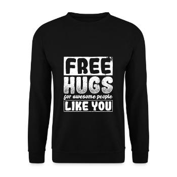 Free Hugs Spruch Umarmung Awesome Festival Geschen - Unisex Pullover - Schwarz - Vorne - Alina (178cm) & Michal (187cm)