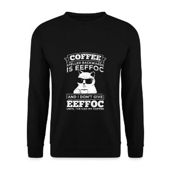 Coffee spelled backwards is Eeffoc - Spruch - Unisex Pullover - Schwarz - Vorne - Alina (178cm) & Michal (187cm)