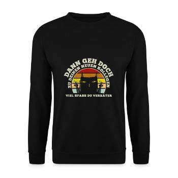 Abschied Jobwechsel neuer Job Verräter Witz Gesche - Unisex Pullover - Schwarz - Vorne - Alina (178cm) & Michal (187cm)