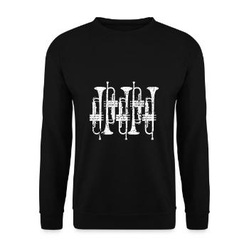 Retro Vintage Trompete Geschenkidee Trompeten Spie - Unisex Pullover - Schwarz - Vorne - Alina (178cm) & Michal (187cm)
