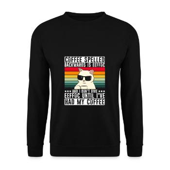 Katze Kaffee Spruch EEFFOC Geschenk Kaffeeliebhabe - Unisex Pullover - Schwarz - Vorne - Alina (178cm) & Michal (187cm)